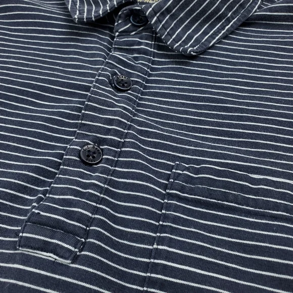 LL Bean Rugby Polo Shirt Mens Medium Long Sleeve Collared Striped Navy Blue Y2K - Picture 6 of 9